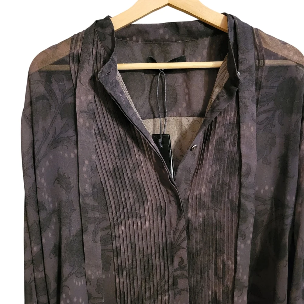 Qasimi Brown Sheer Floral Relaxed Tunic Dress
